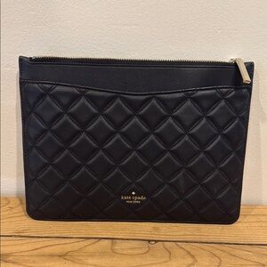 Kate Spade Natalia Large Zip & Slip Pouch Quilted Black Clutch EUC